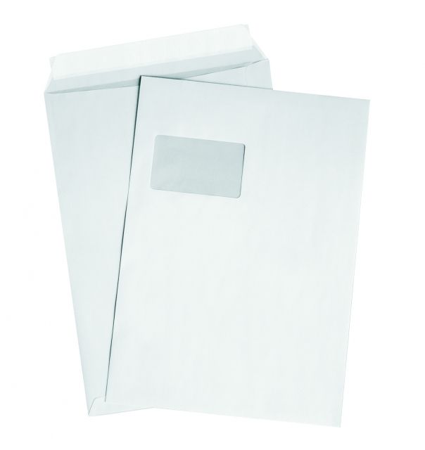 Versandtaschen DIN C4, weiß, mit Fenster, HK, 90g/qm