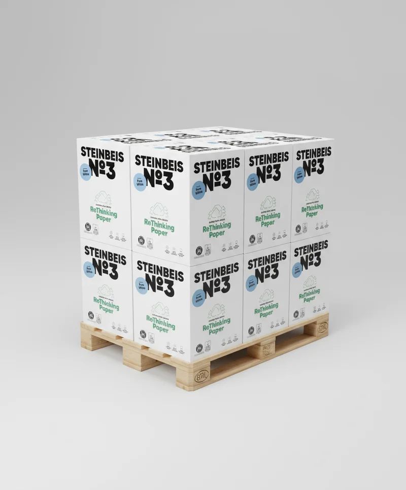 Steinbeis No.3 Pure White Recyclingpapier 80g/qm DIN A4 - Palette (100.000 Blatt)